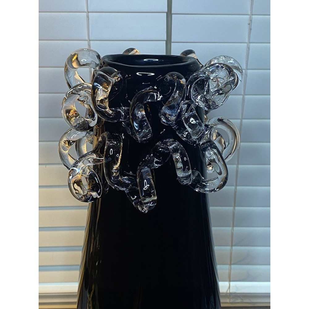 Ion Tamaian Signed Romanian Art Glass Vase 21" Amethyst Clear Loops MCM Rare - Picture 8 of 17
